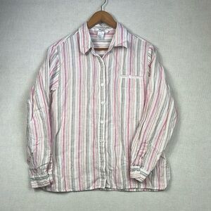 Chadwick’s 100% Linen Button Front Striped Shirt Top Women’s Size 16